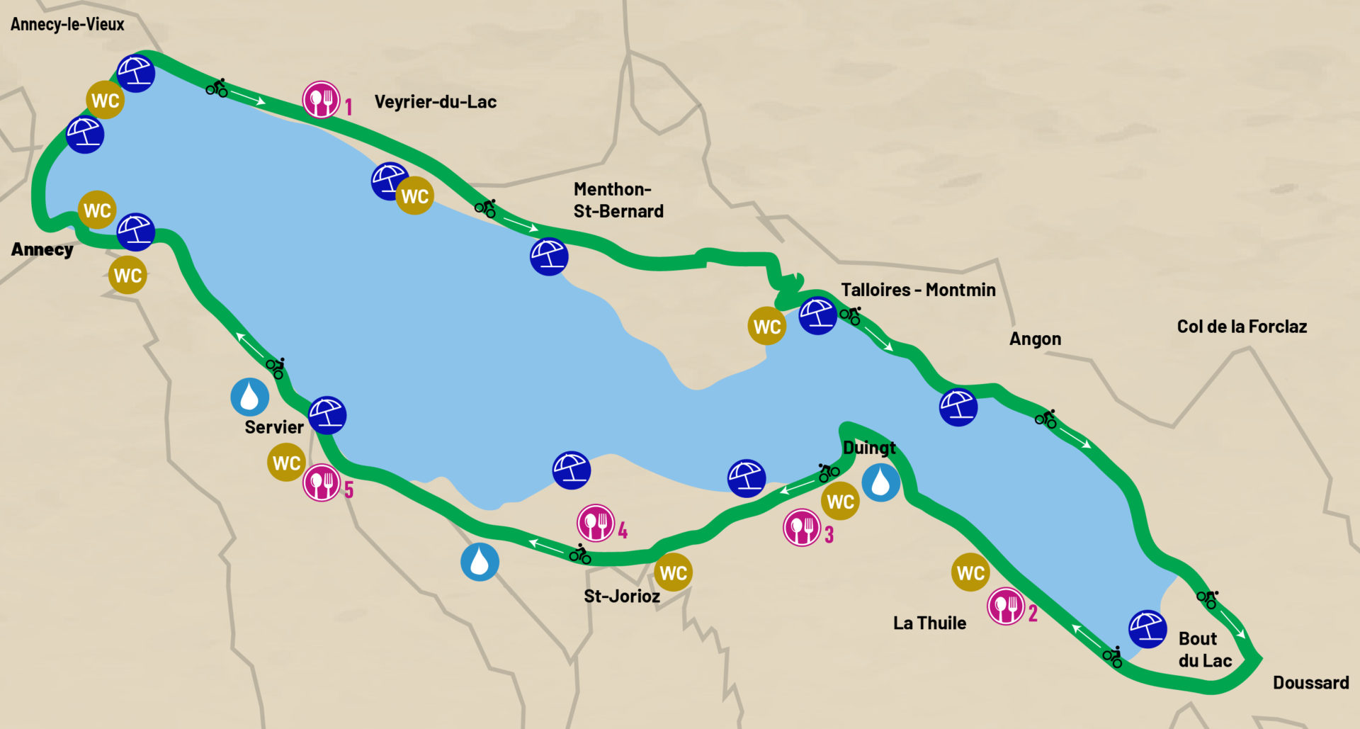 carte piste cyclable vélo lac Annecy