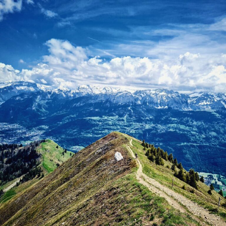 Sentier de crête du Môle face au massif du Mont-Blanc