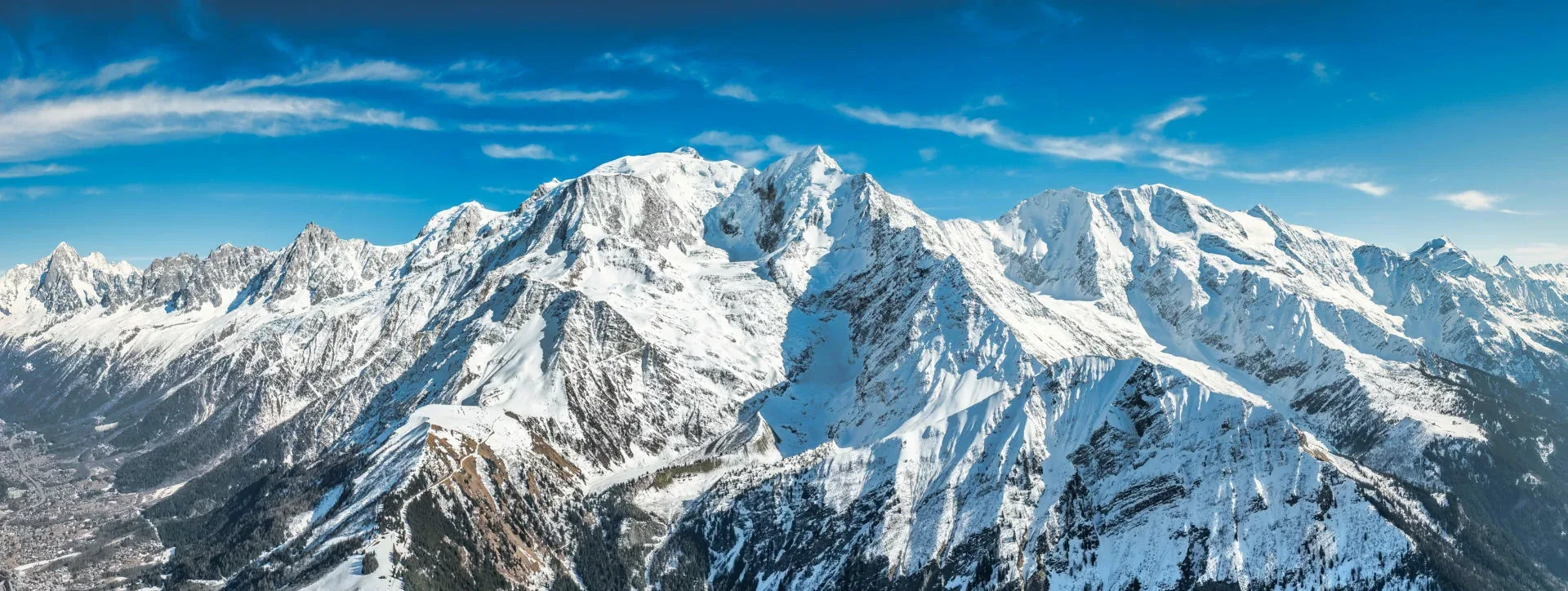Panorama enneigé sur le massif du Mont-Blanc